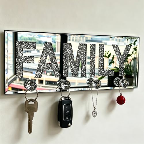 Crushed Diamond FAMILY Key Holder, Silver Mirror W... (Silver)