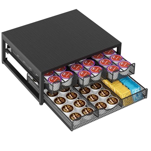 Coffee Pod Holder For Counter, 3 Pull-Out 72 K-Cup... (Black | Metal)
