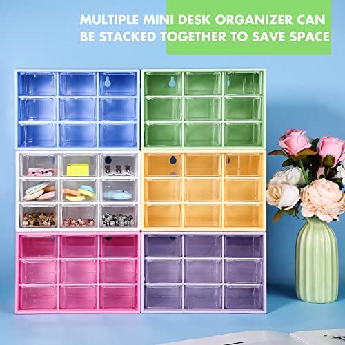 6 Pcs Mini Drawer Organizer Small Organizer with 9 Drawers Plastic Desktop Craft Storage Box for Office Home Room Jewelry Cosmetics Collection(Multicolored)
