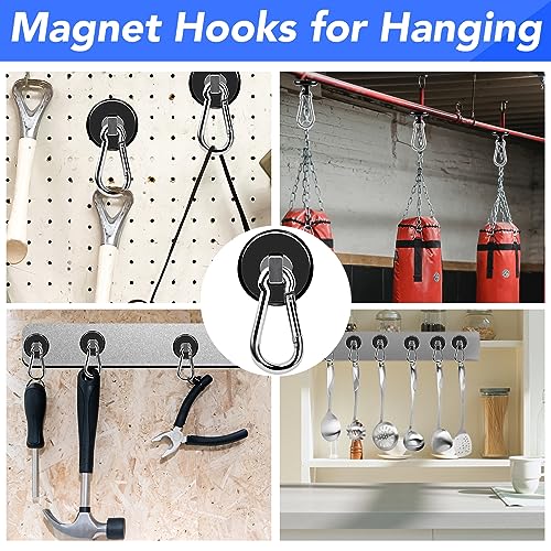 LOVIMAG Magnetic Hooks Carabiner with Swivel, 70LBS, 12 Pack | Heavy Duty Neodymium Magnets Hook for Cruise Cabins, Ship Essentials, Hanging, Kitchen, Refrigerator