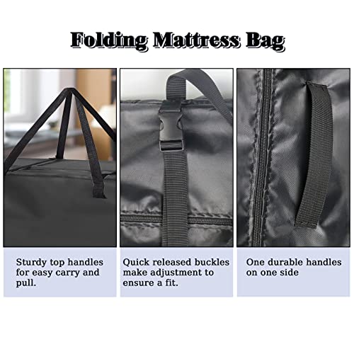 Folding Mattress Storage Bag for Tri-Fold Up to 6 inch Queen Mattress | 63 inch Foldable Mattress Carry Case Waterproof Cushion Storage Bag - 61"L×28"W×18"H, Black, Cover Only