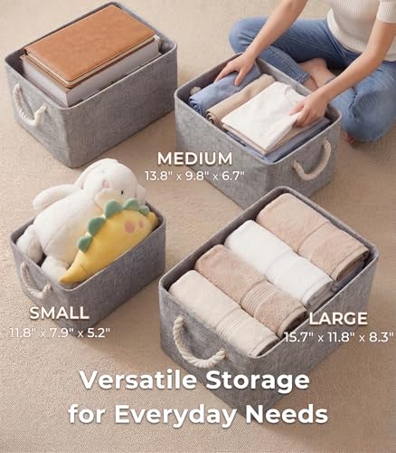 Storage Bins for Shelves - 11.8x7.9x5.2 inch Grey Small Storage Baskets for Organizing, Fabric Storage Cubes Closet Organizer for Home Nursery Gift Decorative (Gray)