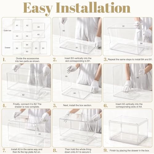 AZ.MIFENO Large Stackable Storage Drawers,Clear Thickened Drawer Organizers with Pull-Out Drawer for Skincare,Cosmetics, Ideal for Closet,Bathroom,Kitchen Undersink,Cabinet,Toy Organization (2 Packs)