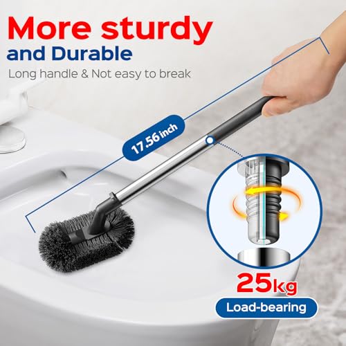 HAMITOR Toilet Plunger and Brush Set: Curved Bristles, 2-Pack | Stainless Steel, 2 in 1 Toilet Bowl Brush with Holder, Deep-Cleaning, Heavy Duty Unclogger for Household & Hotel