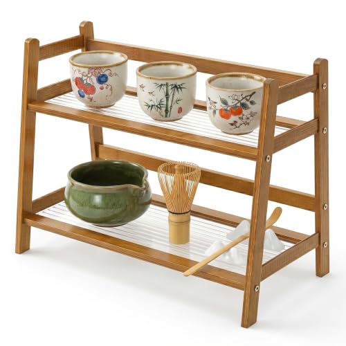 2 Tier Matcha Station Organizer, Countertop Bamboo... (Brown | Bamboo)