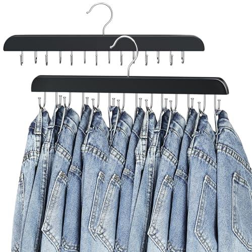Jean Hangers for Closet, 14 Wood Jeans Hooks Space... (2 Count | Black)