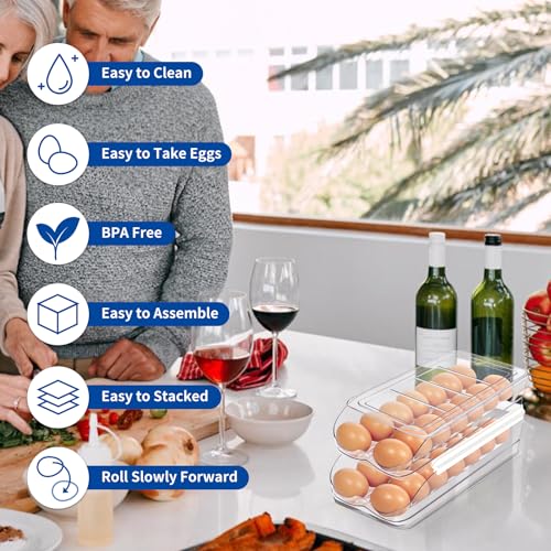 Egg Holder for Fridge, Automatic Rolling Egg Organ... (Clear | Plastic)