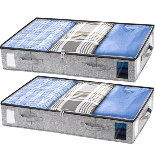 combocube 2 Pack Under Bed Storage Containers, Stackable Closet Organizers and Storage Bins with Sturdy Support, Foldable Underbed Clothes Storage Box for Blanket, Comforter, Sweater, Pillows, Shoes