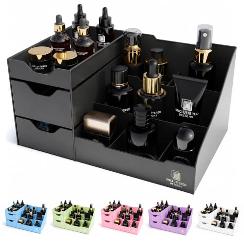 Large Black Vanity Organizer - Countertop Mens Organizer With Drawers for Cologne, Deodorant, Beard, Shaving Lotion, Perfume & Skincare - Perfect for Bathroom & Bedroom Storage