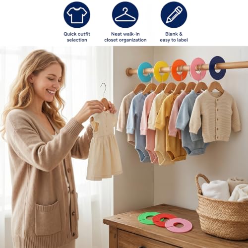 ZOOFOX 80 Pieces Closet Dividers for Hanging Clothes, Colored Clothing Rack Dividers, Round Closet Separator for Home or Clothing Store