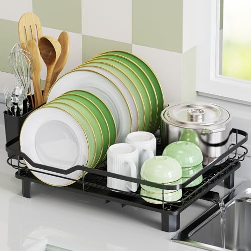 Dish Drying Rack, Stainless Steel Rustproof Dish R... (Black | Stainless Steel)