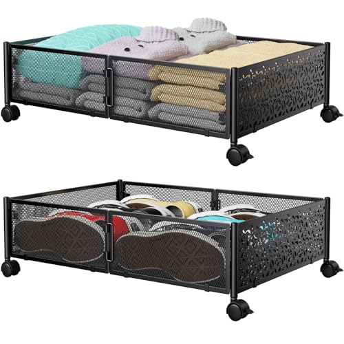 Under Bed Stroage Container with wheels,Patterned,... (Black | Metal)