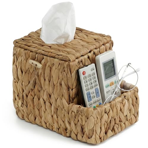 Water Hyacinth Tissue Box Cover with Side Organize...