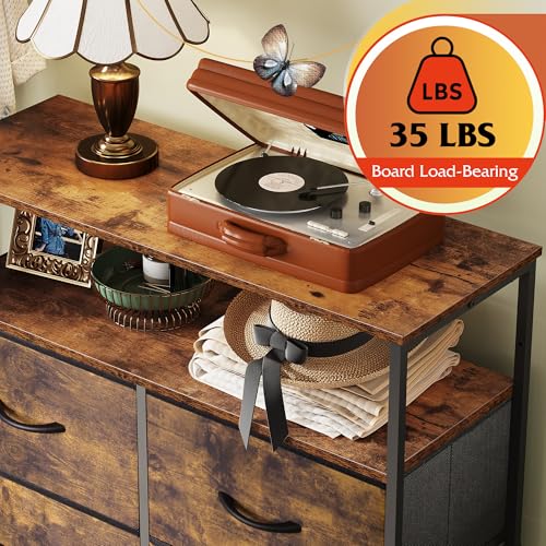 Fabric Dresser for Bedroom with Open Shelves, Tall... (Wood)