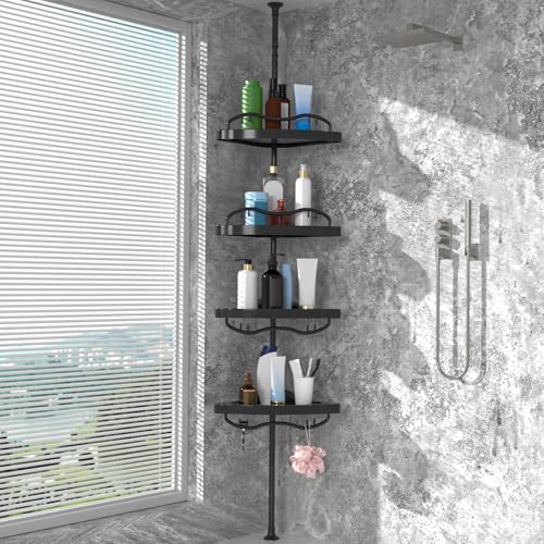 Black Corner Shower Caddy Tension Pole - Heavy Dut... (Black | Metal)