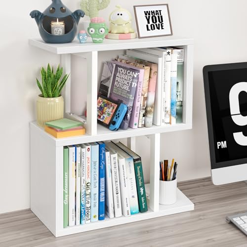 Small Desktop Bookshelf for Top of Desk Shelf - Mi... (White | Engineered Wood)