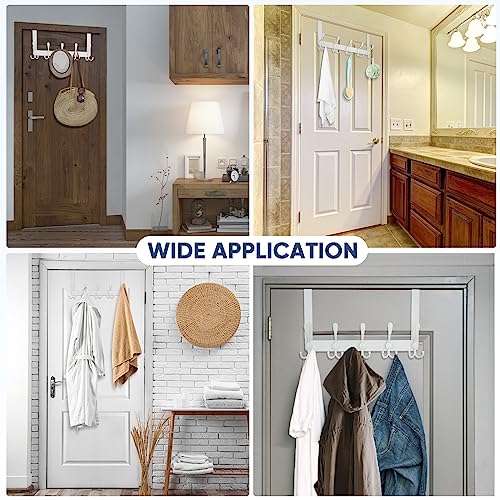 TICONN Over The Door Hooks, 5 Heavy Duty Tri Coat Rack All Metal Coat Hanger for Bathroom Bedroom Dorm (White, 1PK, Fit 1-3/8" Doors)