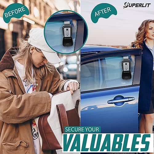 Superlit Car Key Lock Box for Car Window, Turo Key Lockbox RFID Blocker | with Window Mount, RFID Blocker Pouch included, Waterproof, 4-Digit Combo