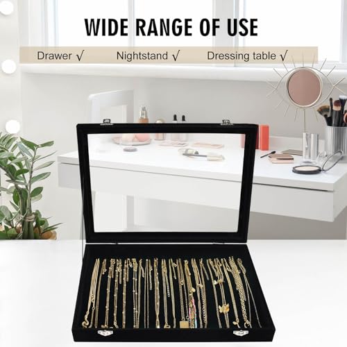 Siveit Necklace Organizer Box Premium 20 Hooks Velvet Necklace Display Jewelry Tray with Transparent Lid Jewelry Necklace Display Box for Necklace Pendants Suitable for Women and Girls (Black)