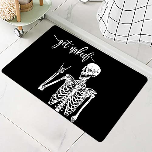 Diatomaceous Earth Bath Mat,Black Funny Skull Non-Slip Volume Super Absorbent Fast Drying for Bathroom Kitchen Door mat,Eco-Friendly Easy to Clean 16×24Inch (40 * 60cm)