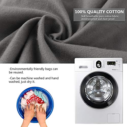 PlasMaller Dust Cover Storage Bags Purified 100% Cotton Flannel with Drawstring Pouch For Handbags Purses Pocketbooks Shoes Boots Set of 3 (Grey)