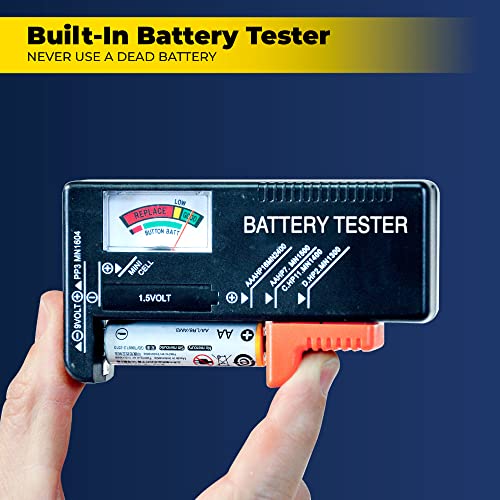 Ontel Battery Daddy Storage & Organizer Case w/Tester, Stores & Protects Up to 180 Batteries, Double-Sided, Clear Locking Lid, Secure Latches & Portable Carrying Handle - Red (Batteries Not Included)