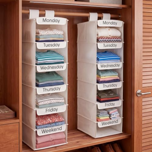 2 Pcs Heavy Duty 6 Shelf Weekly Hanging Closet Org... (Neutral | Flax)