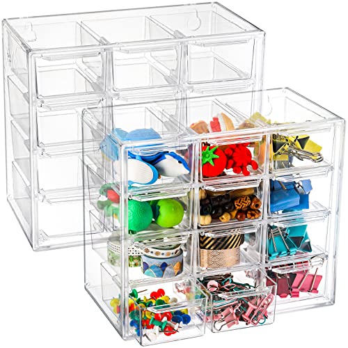 2 Pack Mini Desk Organizer with 12 Removable Drawe... (Clear | Plastic)