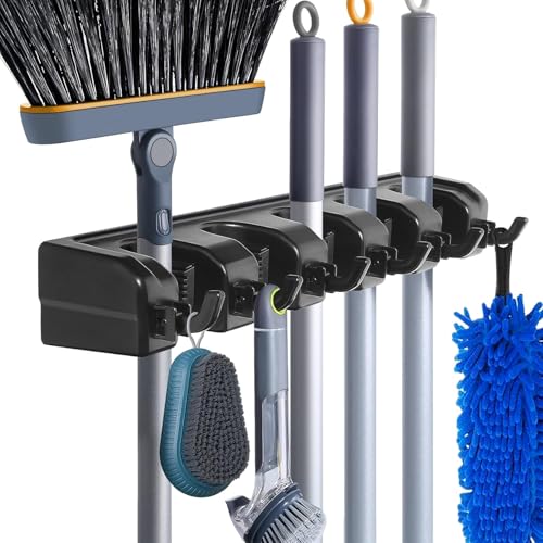 Broom Hanger Wall Mount Broom and Mop Organizer Wa... (Black | Plastic)