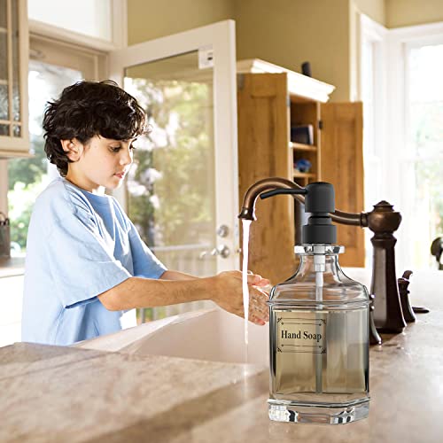 2 Pack Soap Dispenser, 18 Oz Antique Design Thick Glass Hand Dispensers; with 304 Rust Proof Stainless Steel Pump, 6Pcs Clear Stickers, for Kitchen, Bathroom- Black