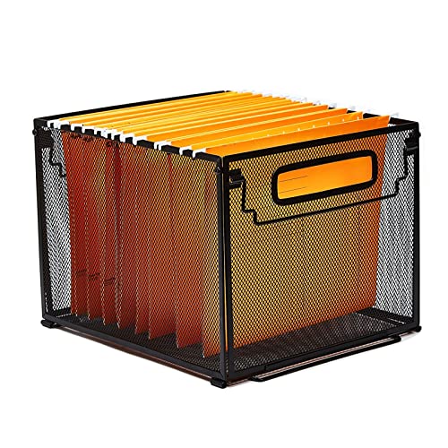 SETTFRFE Letter Size Metal Hanging File Folder Organizer Crate Basket,Black | Mesh File Folder Holder & Filing Box with Handle,Stackable Rack for Office Supplies,Teacher Classroom & Home