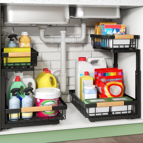 Under Sink Organizer, 2 Tier Under the Sink Storag... (Black)