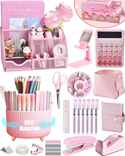 21Pcs Pink Desk Organizers and Accessories With Me... (Pink)