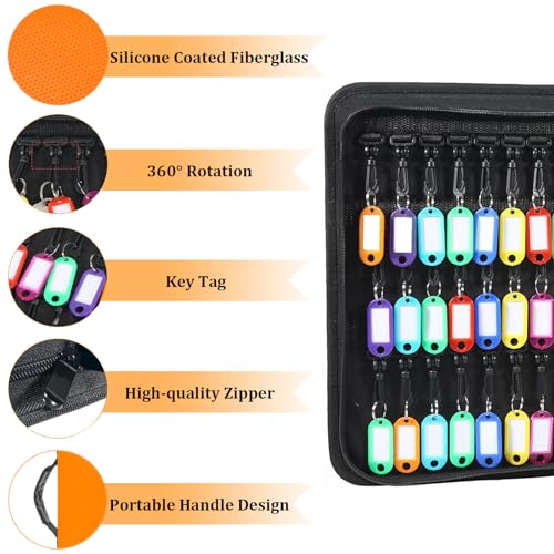 Portable Key Organizer with Handle, Fireproof and Waterproof Key Case, Key Holder with 54 Hooks and Tags Portable Key Storage Book for Offices Real Estate Agencies Hotels and Rental Management
