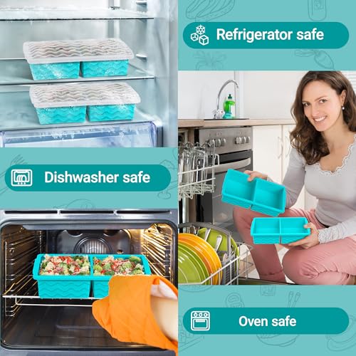 Aopigavi Silicone Freezer Tray with Lid – 2-Cup Soup Freezer Container Molds, Large Ice Cube Trays for Freezing Soup, Sauce & Broth, Meal Prep & Food Storage – Oven & Dishwasher Safe, 2-Pack