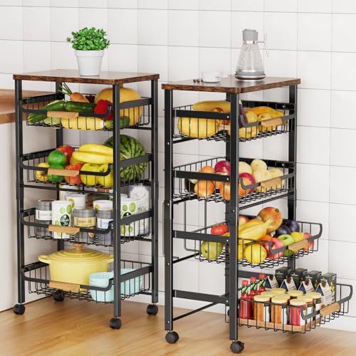 5-Tier Rolling Utility Cart Kitchen Storage Cart (Black | Metal)