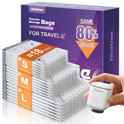 18-Pack Vacuum Bags for Travel with Rechargeable P... (18 Count | Clear)