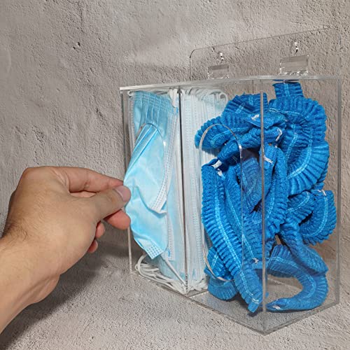 SEANADO Face Mask Dispenser Box Acrylic Gloves Holder Hygiene Station with Lid for Disposable Emesis Bag, Shoe Cover and Hairnet,Wall Mount Holes or Tabletop Holder (Clear)