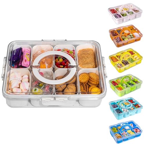 Divided Snack Serving Tray with Lid and Handle tra... (White | Plastic)