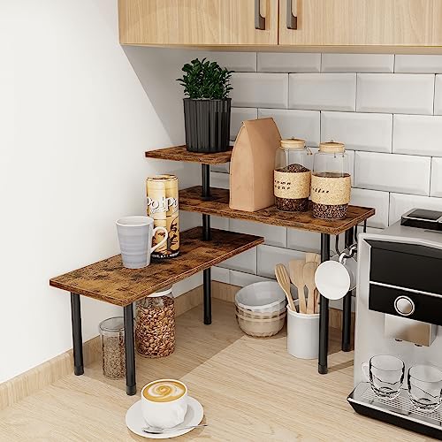 Kitchen Countertop Organizer - 3 Tier Corner Shelf, Bathroom Counter Organizer, Spice Rack, Coffee Bar, Over Sink, Rustic Brown