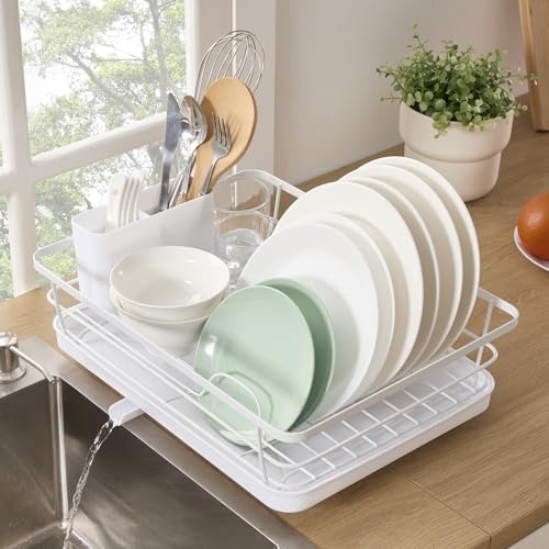 Dish Drying Rack 3 Piece Dish Drainer with Drainbo... (White | Metal, Plastic)
