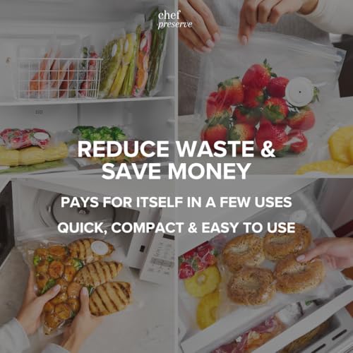 Chef Preserve Reusable Vacuum Sealer Bags for Food - 30 BPA-Free Small (8 x 10 in) Food Storage Bags, Freezer, Microwave - Odor-Resistant, Leak-Proof - Compatible with Chef Preserve Vacuum Sealers
