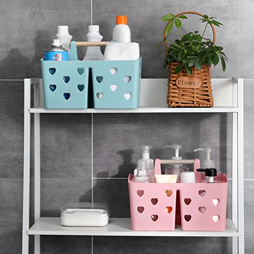 Portable Shower Caddy Plastic Shower Basket Organizer with Handle, Pink | Divided Bathroom Caddy Storage Cleanning Caddy Tote for College, Dorm Room, Kitchen