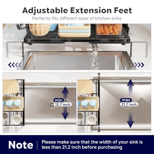 Simple Trending Dish Drying Rack - Expandable Dish Rack for Kitchen Counter, Large Capacity Dish Drainer, Stainless Steel Dish Strainer with Utensil & Cup Holders, Black
