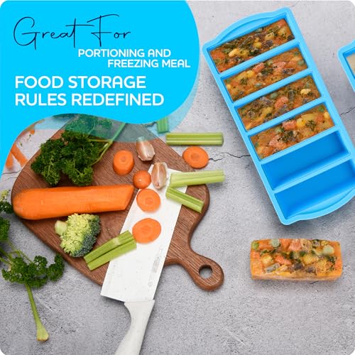 Silicone Freezer Molds with Lids, 1/2 Cup Soup Freezer Container Reinforced Steel Ring Top for freezing Soup Sauce Broth Leftovers, Silicone Freezer tray 2-Pack, Oven & Dishwasher Safe