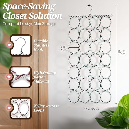 Flexzion Scarf Hanger, 28-Loop Closet Organizer, 1 Pack, Color May Vary | Scarf organizer for closet use; woven loops hold multiple scarves and double as a hijab hanger for shawls, ties and belts.