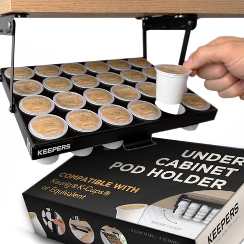 KEEPERS Under Cabinet K Cup Holder with Swing-Down Access – Space-Saving Coffee Pod Holder and K Cup Organizer for 24 Pods – Steel Coffee Pod Organizer with Easy DIY Installation