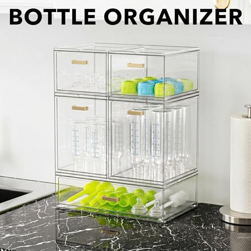 LALOBLUE Stackable Clear Acrylic Drawer Baby Bottle Makeup Organizer | Acrylic, Holds Baby Bottles, Makeup, Cosmetics, Stackable Clear Drawer Organizer, Cabinet and Pantry Organization Bins