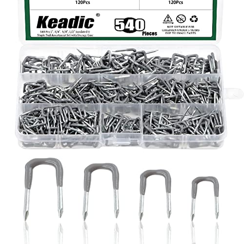 540Pcs Insulated U Staple Nail Assorted Size Set,... (silver)
