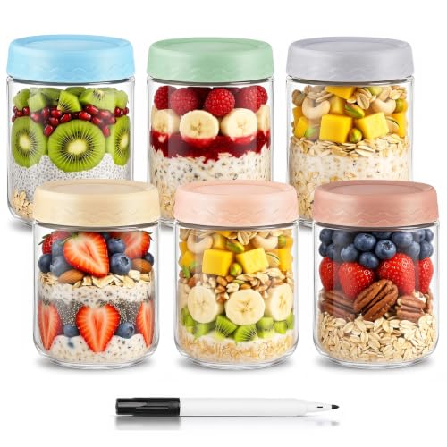 16 Oz Glass Overnight Oats Containers with Lids Chia Pudding Jars